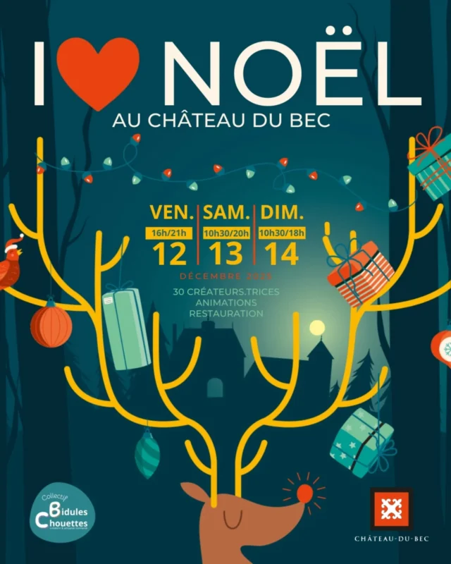 🎄 NOËL AU CHÂTEAU 🏰
•
🌟 Pour la 5ème édition, nous organisons avec le @collectif.bidules.chouettes cet événement devenu incontournable pour l'arrivée de Noël 🌟 
🏰 Ambiance féerique, animations pour tous, et surtout 30 créateur.rice.s prêt.e.s pour remplir votre hôte de lutin ! 
📆 SAVE THE DATE : VENDREDI 12, SAMEDI 13 & DIMANCHE 14 DÉCEMBRE 🤗
⚡Suivez l'événement Facebook sur la page du @collectif.bidules.chouettes pour ne rien louper de la programmation ! PARTAGEZ autour de vous et on se retrouve au @chateaudubec 🏰😁 (St Martin du Bec, 17km au dessus du Havre)