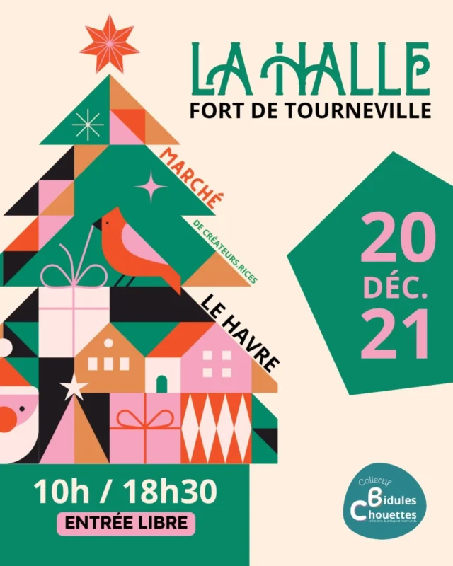 🎄 LAST XMAS 🎶
Voici ma dernière date de marché de Noël pour cette folle saison de fêtes ! 
🌟 Rdv à La Halle du @fortdetourneville au Havre pour (re)découvrir notre joyeux @collectif.bidules.chouettes , qui sera au taquet pour remplir votre hôte juste avant Noël ! 🎁
📅 notez sur vos agendas : 20 & 21 décembre !!